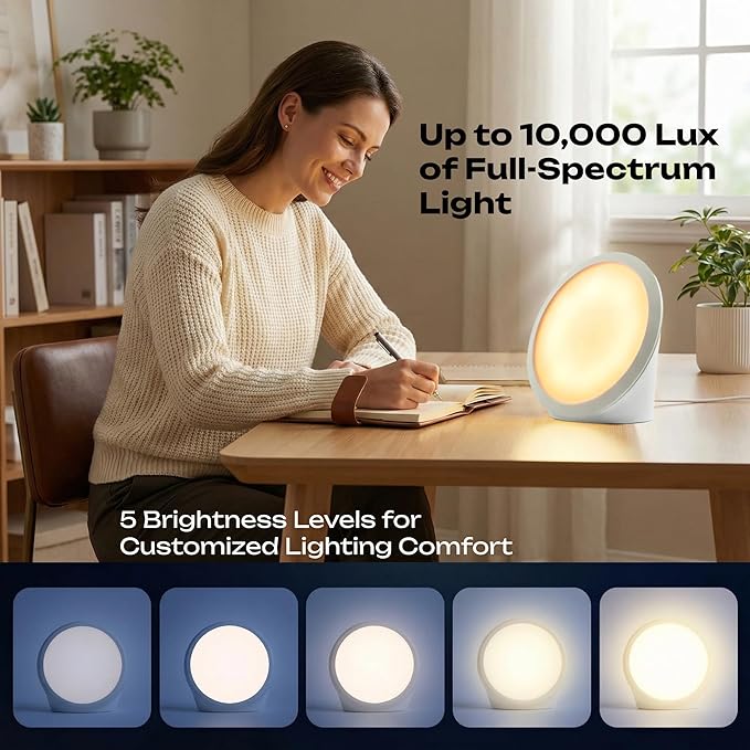 Light Therapy Lamp 10000 Lux - Happy Lamps Full Spectrum Sunlight Lamps for Day Light - Portable Uv-Free Sun Daylight Box with Bright White Natural Lights Adjustable Brightness for Mood Energy