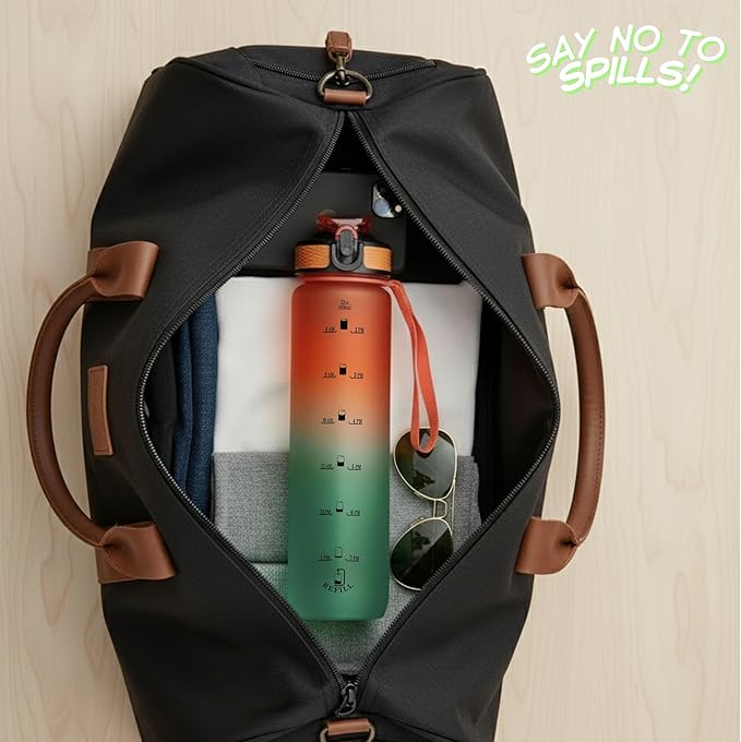 Motivational Water Bottle with Time Marker – BPA/BPS-Free Tritan Bottle – Leak-Proof Design with Straw & Fast Flow Lids – Perfect for Gym, Outdoor Sports, and Fitness (Gradient Orange/Green)