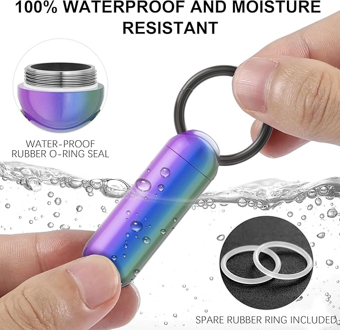 Small Pill Case Keychain Portable Pill Container Waterproof Titanium Pocket Pill Organizer, Tiny Pill Holder Bottle for Travel