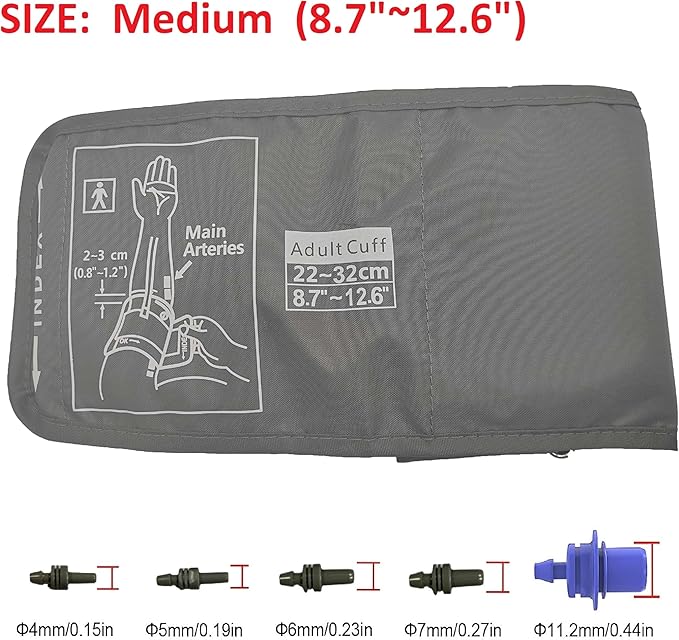 Medium Easy Wrap Blood Pressure Cuff for Thin and Small Arm,Compatible with Omron 8.7~12.6 Inches (22~32) CM Adult BP Replacement Cuff, Adult Cuff Only -5 Connectors (Medium+ 5 Connectors)