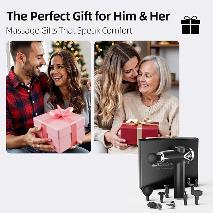 Massage Gun Deep Tissue, Percussion Massage Gun for Pain Relief Muscle Back Massager Gun for Athletes with 8 Attachments & 6 Speeds, Gift for Men Women, Black