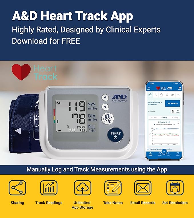 A&D Medical Blood Pressure Monitor for Home Use, UA-767F, Wide-Range Cuff (8.6-16.5"/22-42cm), 4 User, Easy to Use, Body Movement & Cuff Fit Detection Error, Batteries, Carrying Case