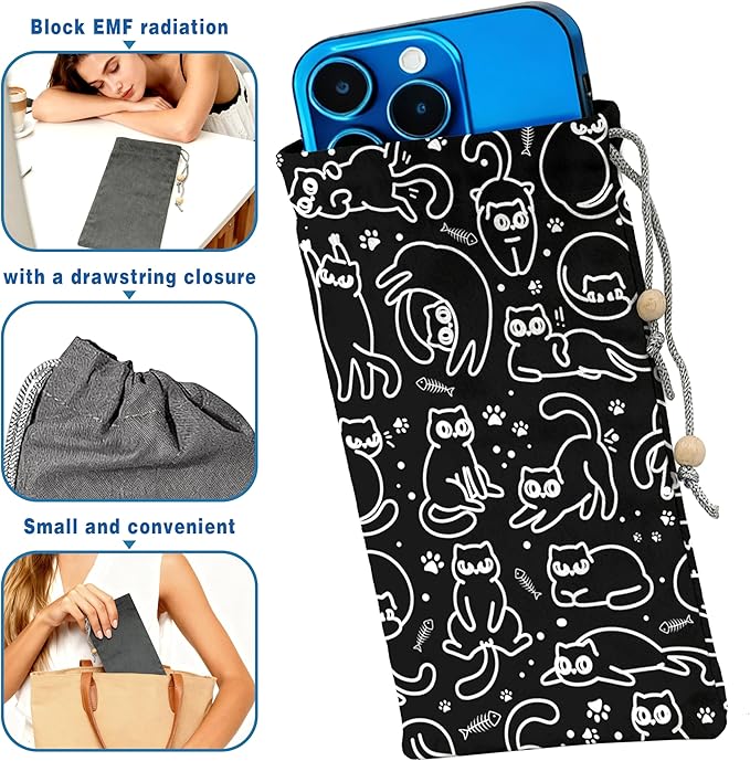 EMF Shield Sleeve for Cell Phone Reduce Signal Anti-EMP Pouch Against Radiation, EMF, 5G, RFID Blocking 4x8 Inch Cats Phone Sleeve Bags