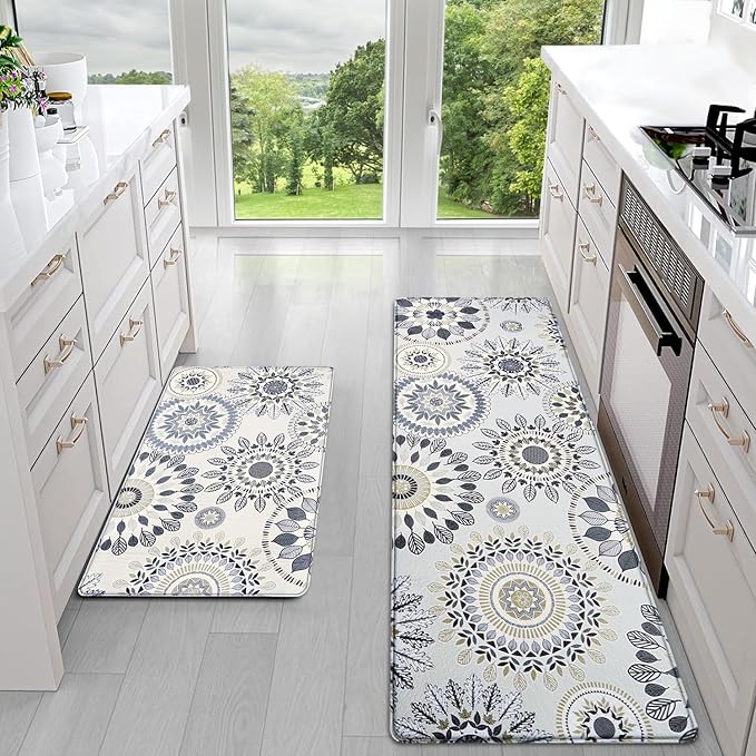 Sofort Kitchen Rug Set of 2 Anti Fatigue Kitchen Mats for Floor, Non Slip Waterproof Kitchen Rugs, Ergonomic Cushioned Comfort Standing Mats for Laundry, Office, Sink