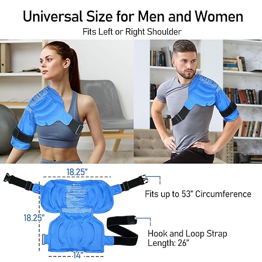 Shoulder Ice Pack Wrap, Larger Rotator Cuff Cold Therapy Support Brace for Shoulder Pain Relief, Reusable Gel Hot Cold Compress for Sports Injuries, Tendonitis, Surgery Recovery