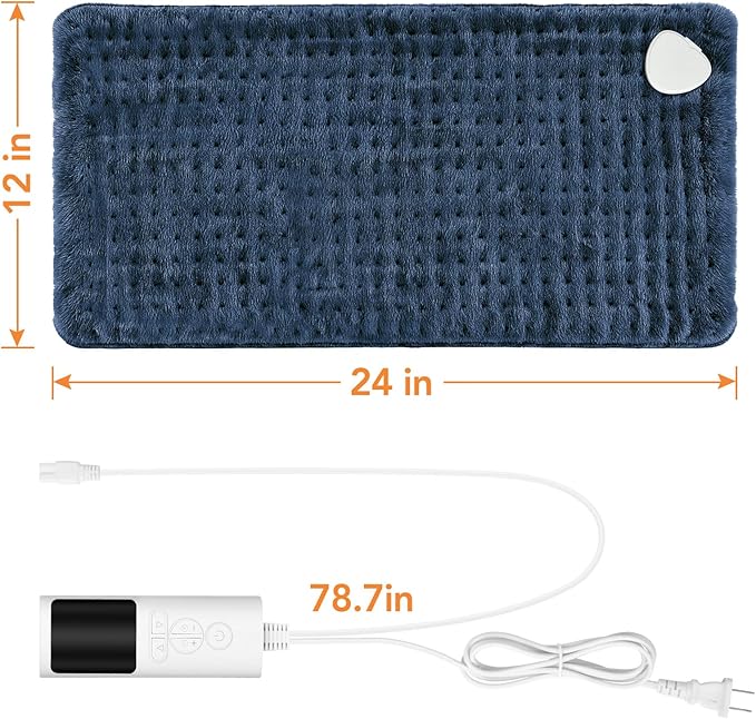 Heating Pad for Back Pain, Electric Heat Pad with 9 Heat Levels & 4 Auto-Off Timers, Portable Heating Pad for Period Cramps, Shoulder, Neck, Machine Washable, Gifts for Women and Men, Blue, 24''×12''
