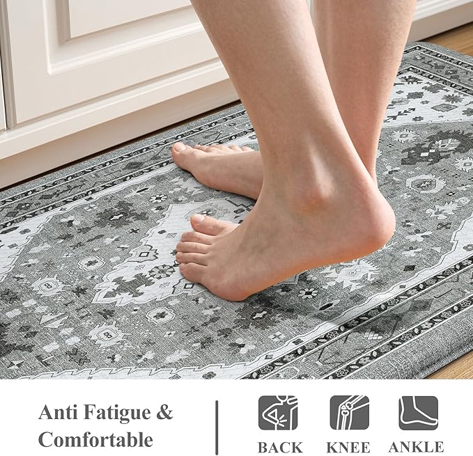 Collive Boho Anti Fatigue Kitchen Mats Sets 2 Piece Non Skid Kitchen Mats for Floor Cushioned Kitchen Rugs and Mats Waterproof Ergonomic Comfort Standing Mat Runner for Kitchen,Home,Office,Laundry