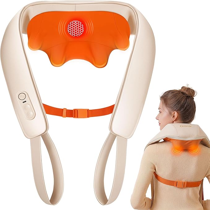 KNQZE Neck and Shoulder Massager with Heat, Cordless Back and Neck Massager, Upgraded Graphene Heating, 4D Shiatsu Deep Kneading Massage for Shoulder, Back Pain Relief (Beige)