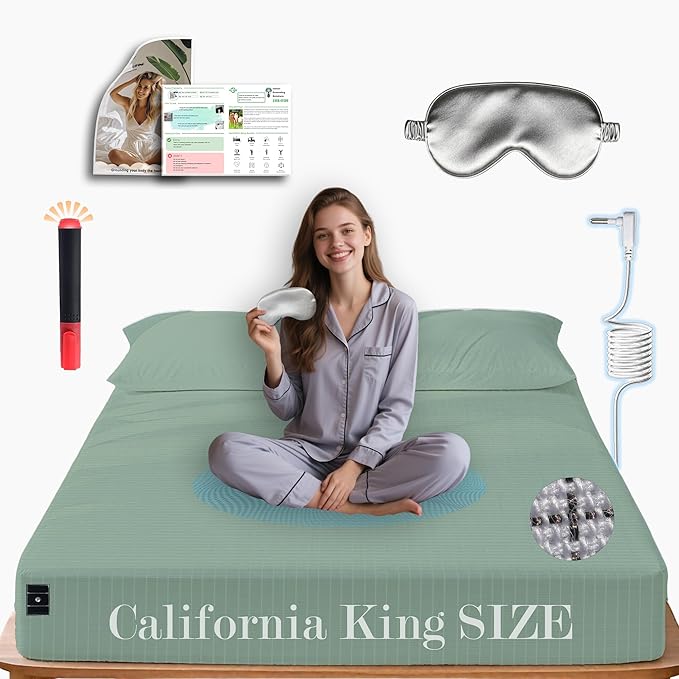 Ali King Grounding Sheets - California King Size, Soft Cotton with Silver Fiber, 15'' Deep Pocket Earth Grounding Fitted Bed Sheets for Improved Sleep (Green, California King 72''*84''*15'')