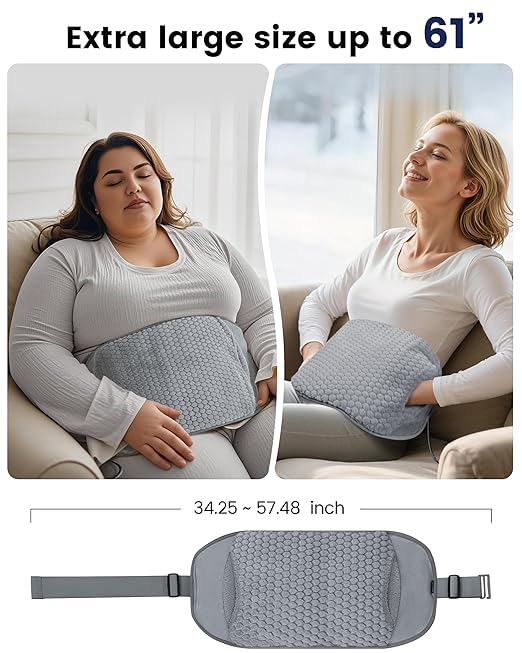 COMFIER Heating Pad with Massager for Back Pain,Extra Large Size Heating Pads for Cramps,Auto Shut Off,Wired Heated Waist Belt with 3 Vibration Modes,Grey