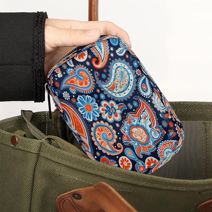Flower Paisley Pill Box Small Travel Organizer 7 Day Weekly Ethnic Floral Medicine Case Cute Compact Size Vitamin Container Portable Holder Bag with Zipper