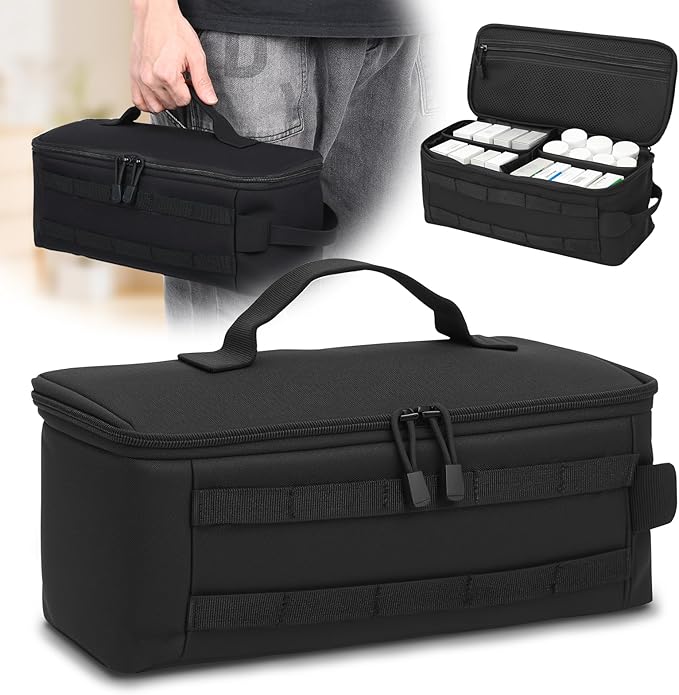 First Aid Bag Empty,Travel Bag Empty Pill Box Organizer, Portable Travel Pill Bottle Organizer for Home Outdoor Emergency Traveling(black,13.78 x 5.91 x 4.72 in)