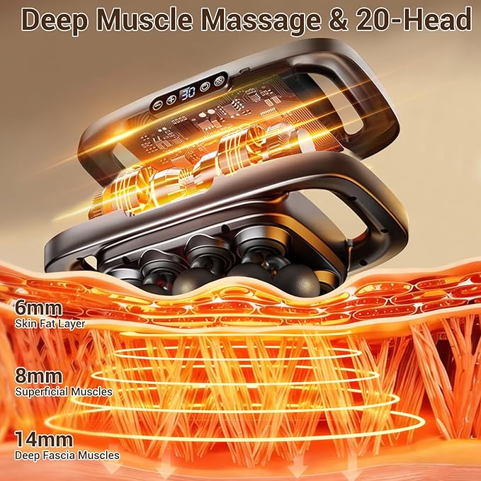20 Heads Massage Gun Deep Tissue, Valentine's Day Gifts, Deep Tissue Massager with 3 Modes & 30 Levels & Ultra-Quiet, Handheld Body Massager for Back, Neck, Shoulders and Legs