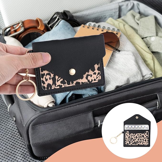 1 Pack Birth Control Pill Case Sleeve Packet 4.3 X 3 Inch PU Leather Wallet Pill Holder Privacy Protection Birth Control Pill Wallet with Key Ring for Pill Card Organizer, Black