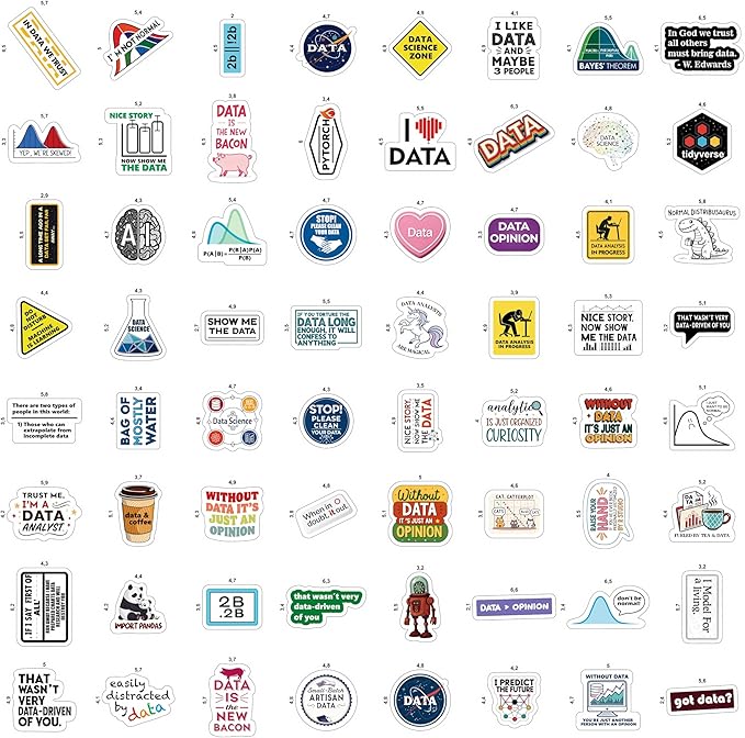 100Pcs Data Science Stickers for Water Bottle, Laptop, Phone - Funny Data Science Gifts for Scientist, Party Supplies - Gift for Women & Men