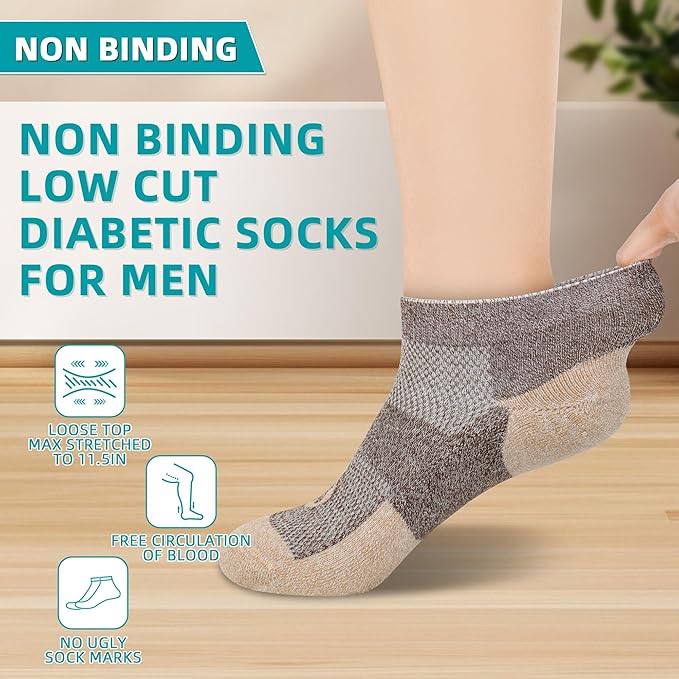 Diabetic Socks for Men,4 & 6 Pairs Low Cut Bamboo Viscose Wide Mens Diabetic Socks Size 9-11 10-13