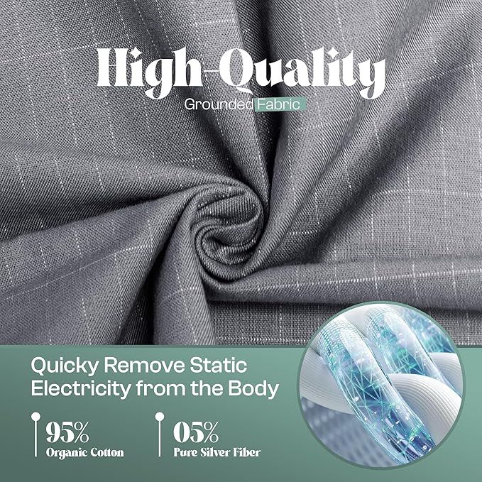 LuxeCraft Grounding Fitted Sheet – Organic Cotton & Silver Fiber | Breathable, Skin-Friendly | 15" Deep | Includes Tester Pen, Wristband, Eye Mask & Cord, King Size (Grey)