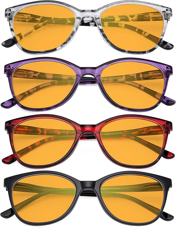 Eyekepper 4 Pack Oversized Blue Light Filter Glasses - Cat Eye Design Computer Reading Glasses for Women Anti Screen Glare Blocking Digital Blue Rays Orange Tinted +0.00