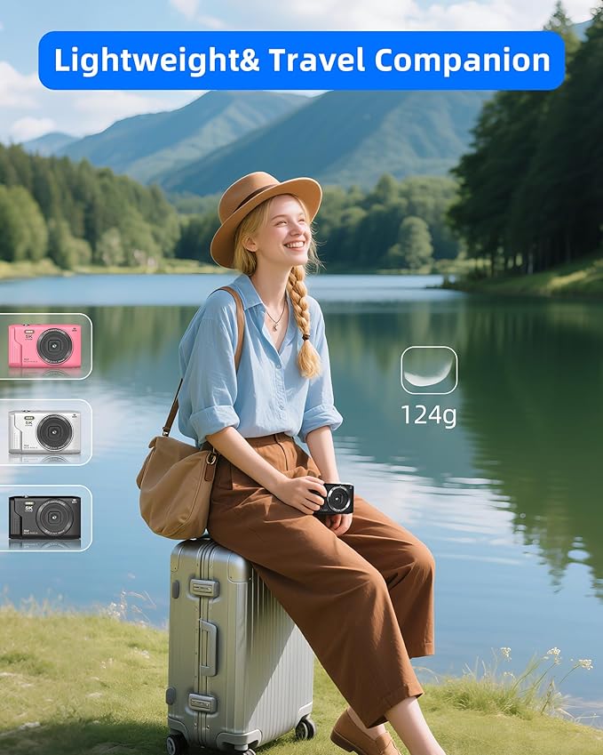 T TAKMLY Digital Camera 5K, Autofocus 16x Zoom 72MP Point and Shoot Cameras Compact Portable with Flash for Boys Girls Teens Students, Anti Shake 2.8'' Screen, 64GB Card Include