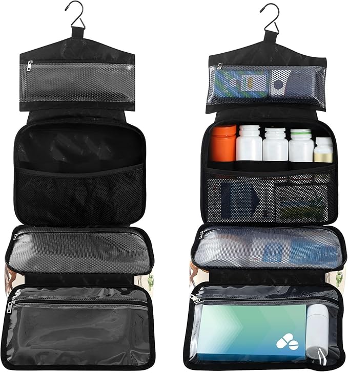 Fustylead Watercolor Hand Draw Horses and Cactus Pill Organizer Bag Large Medicine Travel Carrying Case with Zipper for Vitamin Supplements Fish Oil, Empty First Aid Kit for Hiking Camping