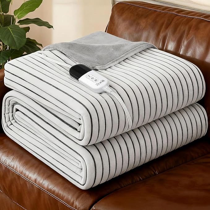 ZonLi 2-in-1 Weighted Heated Blanket for Back Pain, Heated Weighted Blankets (60”x80”,20lbs), 6 Heating Levels 1-10H Auto Off, Soft Ribbed Flannel Washable, Queen Size Chirstmas Gift for Family