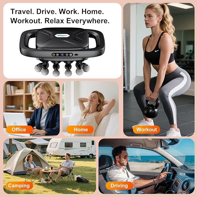 Massage Gun Deep Tissue for Back, Shoulder and Neck Pain Relief, Powerful Shoulders, Back Massager, Legs, Foot Massager & Full Body Muscle Recovery with 20 Massage Heads, 3 Modes & 30 Speed
