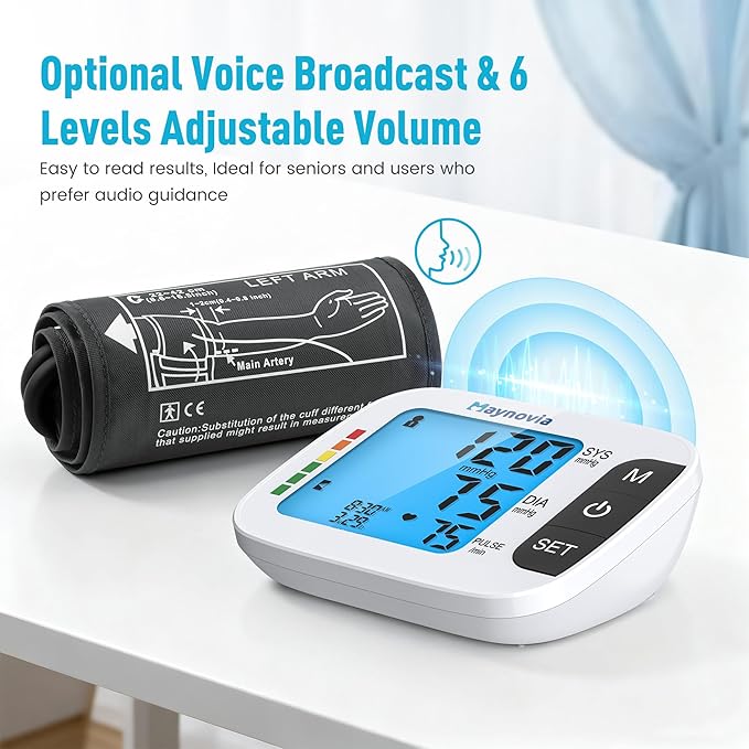 Digital Upper Arm Blood Pressure Monitor, Automatic BP Machine for Home Use with Large Backlit Display, Voice Broadcast, Irregular Heartbeat Detection, Adjustable Wide Cuff 8.6"-16.5"