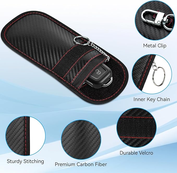 2 Pack Faraday Key Fob Protector, Premium Car RFID Signal Blocking Pouch, Secure Faraday Bag for Car Key Fob, Anti-Theft Case (Red+Blue, Small)