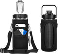 RYI Half Gallon Water Bottle with Sleeve & Strap 64 OZ Motivational Water Bottles with Straw Large Wide Mouth Water Jug with Time Marker for Fitness, Gym and Outdoor Sports, Leak-proof & BPA Free