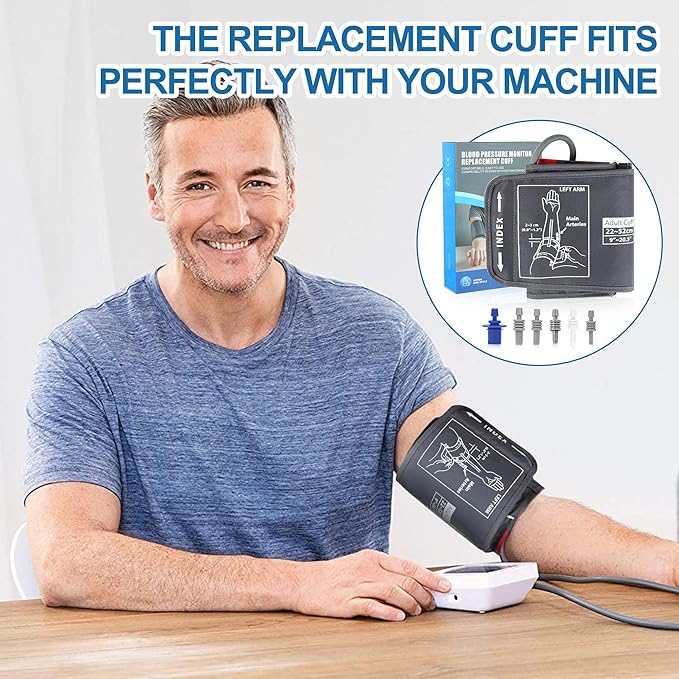 XL Blood Pressure Replacement Cuff Arm - 9"-21" Wide-Range Extra Large BP Cuff Fits from Medium to XLarge Big Arms, 6 Sizes of Connectors Compatible with Omron and Other Brands (Cuff Included Only)