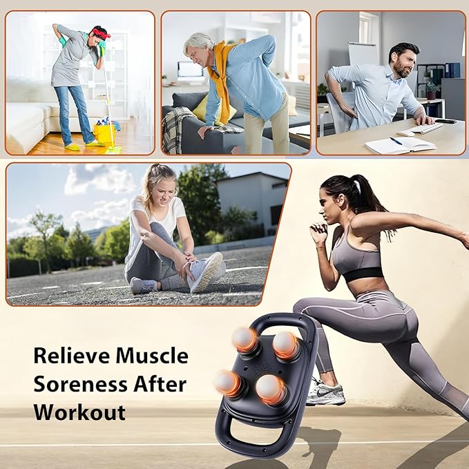 4 Head Massage Gun,Update 25W Powerful Motor for Deep Tissue Percussion Massager with 99 Intensity Levels for Neck, Back,Shoulders, Legs Pain Relief & Recovery