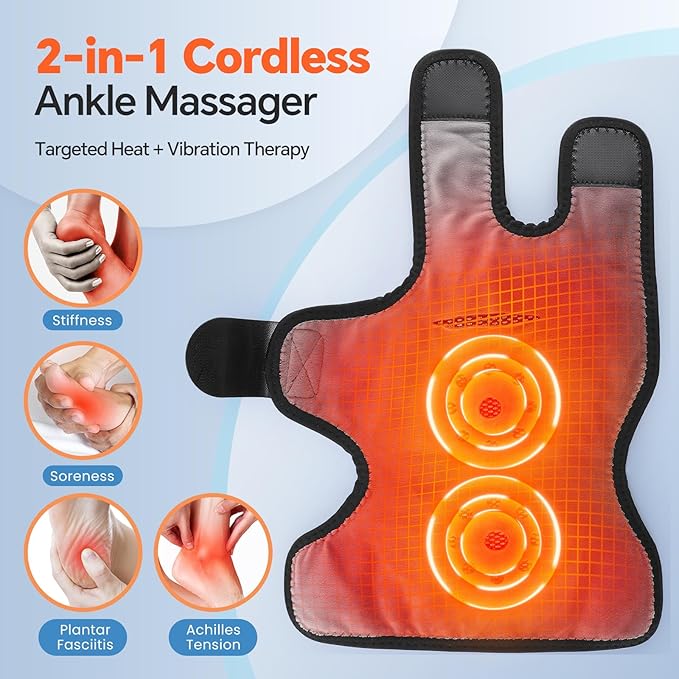 Cordless Foot Massager for Neuropathy, Rechargeable Foot and Ankle Massager for Circulation and Pain Relief, Ankle Heating Pad with Massage, Heated Ankle Brace Wrap, Black