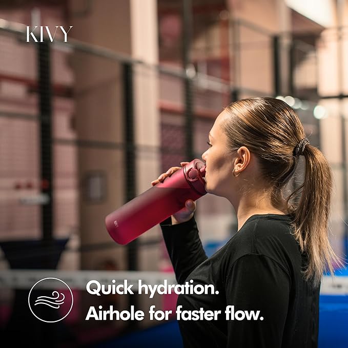 KIVY Slim Water Bottle 50oz with Leakproof Flip Lid [Lightweight & Shatterproof] Fits Backpack & Cupholder for Travel, Sports, School - Extra large water bottle no straw - 1.5 Liter water bottles