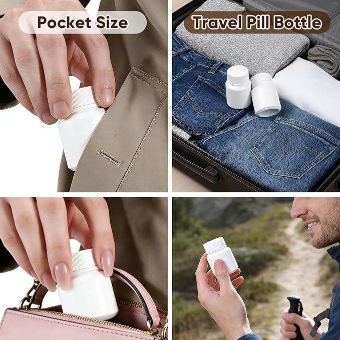 DEMORA Pill Bottle Empty with Screw Cap, Wide Mouth Travel Small Pill Bottle Plastic Medicine Containiers Medicine Organizers for Medications Capsules (1.7 oz, 10 Pcs)
