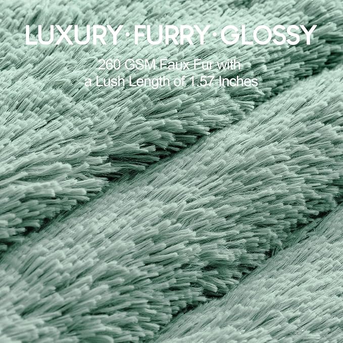 Cottonblue Adults Weighted Blanket 15lbs 60x80 inches for Queen Bed, Faux Fur Sherpa Weighted Blanket for Sofa Couch Bed, Plush Cozy Bed Blanket with Glass Beads for Calm and Relax,Sage Green