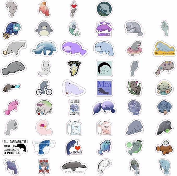 BulbaCraft 100Pcs Manatee Stickers and Laptop Decals for Water Bottles - Waterproof Vinyl Manatee Stickers, Gifts for Women & Men