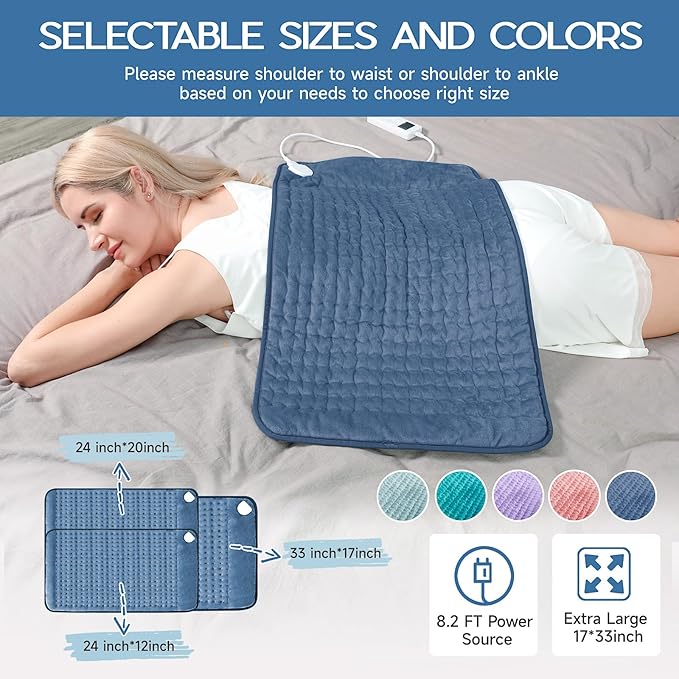Large Heating Pad for Back Pain Relief, Electric Heating Pad for Neck and Shoulders, Auto Shut Off, Fast Heat, Christmas Gifts for Women Men, Birthday Gifts for Mom Dad (17'' x 33)