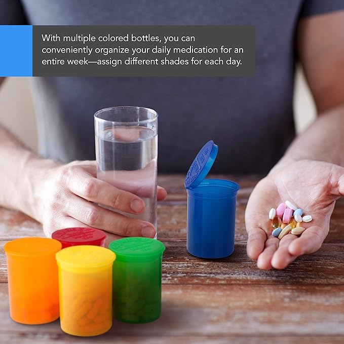 Top Class Ventures Large Empty Pill Bottles with Caps - Airtight 30 Dram Pop Top Bottles - Prescription Medicine Container - for Herbs, Candy, Crafts, and More - 10 Pack Transparent Multi Color
