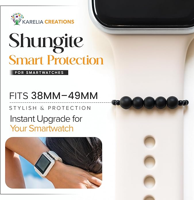 Shungite Smart Watch Band Bling Decor Charm | Compatible with Apple iWatch Galaxy Oculus | 38mm 40mm 41mm 42mm 44mm 45mm 49mm | Smartwatch Protection