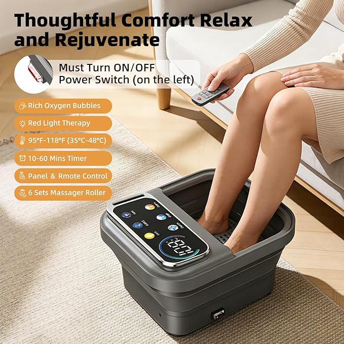 Collapsible Foot Spa Bath with Heat and Bubbles, Portable Foot Soaker Tub with XL Touch Screen, Temp Control & Massage Rollers, At-Home Pedicure Spa for Stress Relief