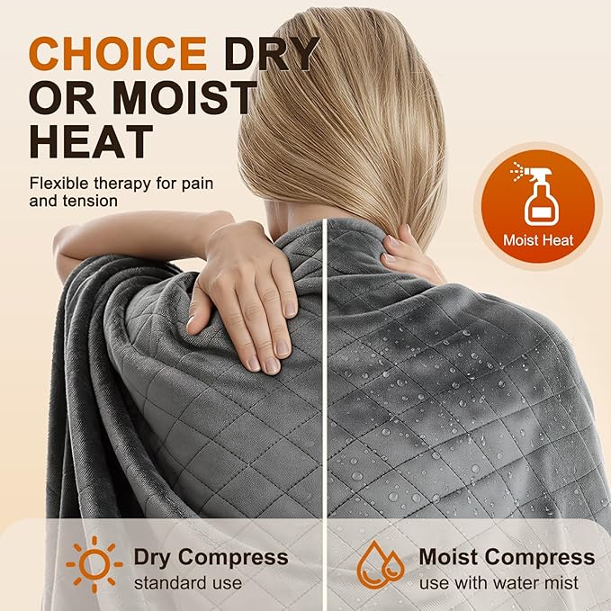 Electric Heating Pad for Pain Relief - King Size 35"x20", Moist & Dry Heat, Machine Washable Soft Velvet, Adjustable Temperature, Auto Shut-Off, Gifts for Women & Men
