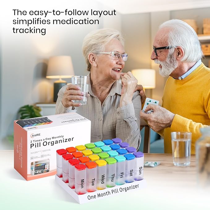 Monthly Pill Organizer 2 Times a Day - 28 Day Pill Box AM PM, Clear One Month Pill Case for Vitamins, Supplements, Medications - Daily Medicine Organizer for Home & Travel