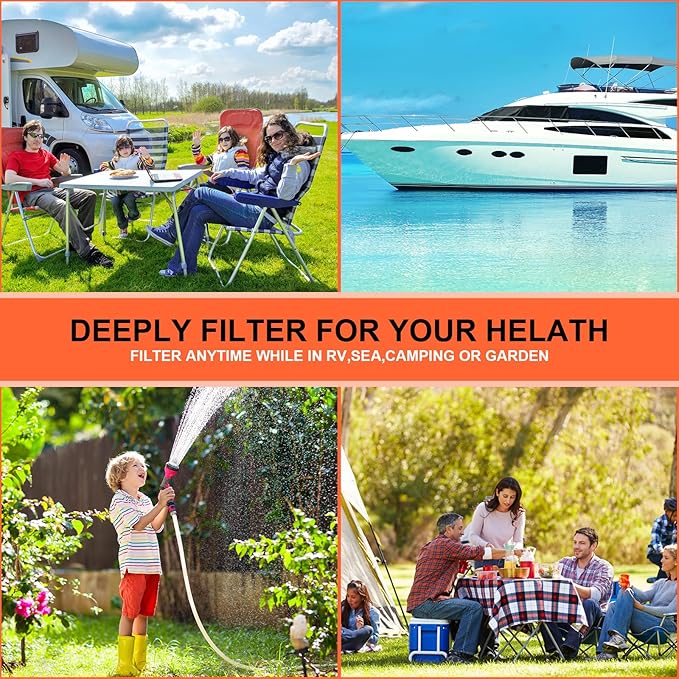 WELLUCK RV Camper Inline Water Filter Reduce Chlorine and Odor, 4 Packs RV Camping Water Hose Filter Accessories for Camping Trailer Motorhome Boat Marine Drinking Garden Car Washing