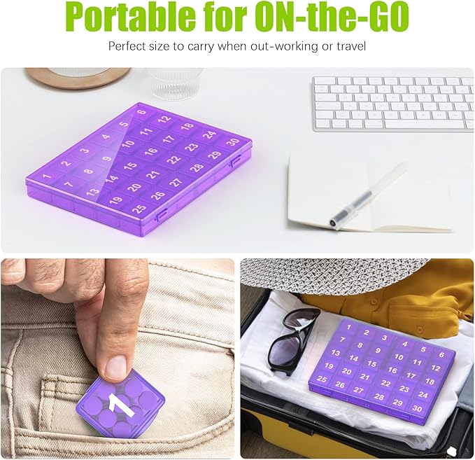 Monthly Pill Organizer Once a Day - 30 Day Pill Organizer Box - Easy to Open - Large Compartments Portable Case for Travel, Month Pill Cases Medicine Organizer for Vitamin (Purple)