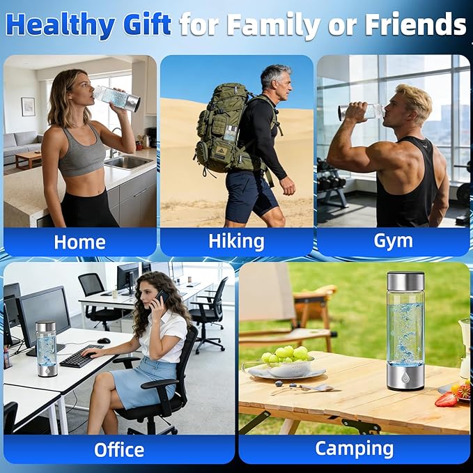 Hydrogen Water Bottle Generator 3 in 1, Hydrogen Water Mark Up to 4000PPB, SPE/PEM Tech-3 Min Hydrogen Rich for Drinking and Inhalation, Auto Clean, Portable for Home Gym Office Travel (16OZ,Sliver)