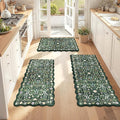 Yamaziot Anti Fatigue Kitchen Rugs Set of 3 - Boho Non Slip Waterproof Kitchen Mats for Floor, Boho Runner Rug for Kitchen Floor, Laundry, Office, 17.3"x29"+17.3"x35"+17.3"x47", Green & Black