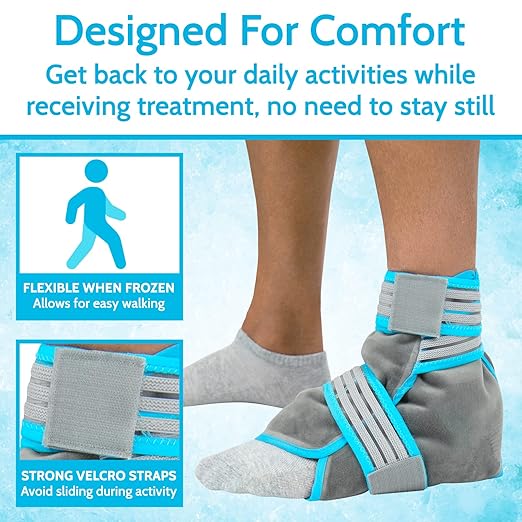 Arctic Flex Ankle Foot Ice Pack Wrap - Reusable Gel for Hot Cold Therapy - Large Soft Wrap for Injuries - Long-Lasting & Flexible for Pain Relief, Achilles Tendonitis, Sprains, Swelling