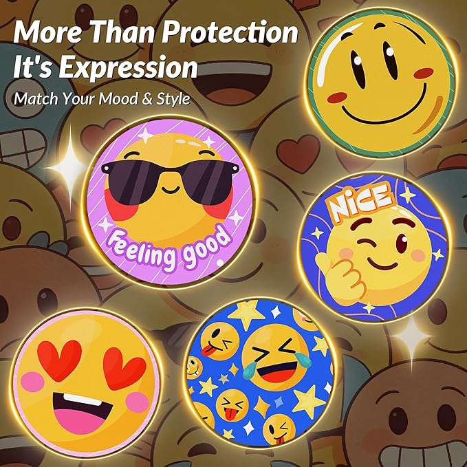 Libre 3 & Plus Sensor Covers Waterproof, Amolyfe 10 Pack Freestyle Libre 3 Sensor Covers, Bump-Proof with Hard Cap for Free Style Glucose Sensor, Easy-Peel Tab 14-Day Protection (Emoji)
