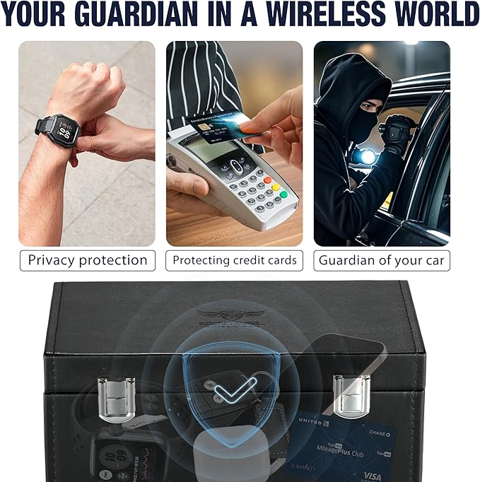 Premium Faraday Box with 2 Faraday Pouches for Car Keys - RFID Signal Blocking Box, Keyless Entry Key Fob Protector, Anti-Theft Signal Blocker for Car Security with PU Leather Design [Large Capacity]