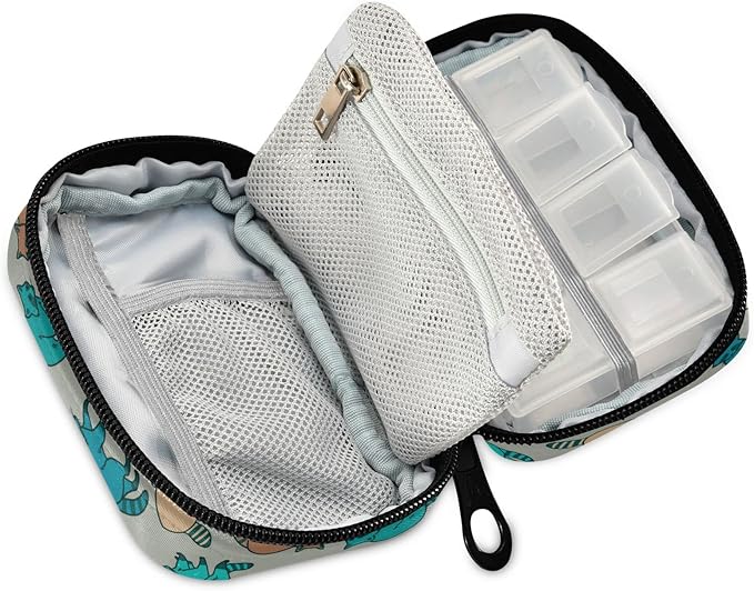 Ollabaky Raccoon Pill Organizer 7 Day Pill Case Travel Pill Organizer Bag Pill Box Portable Weekly Case with Zipper Compact Size for Vitamin Supplement Holder